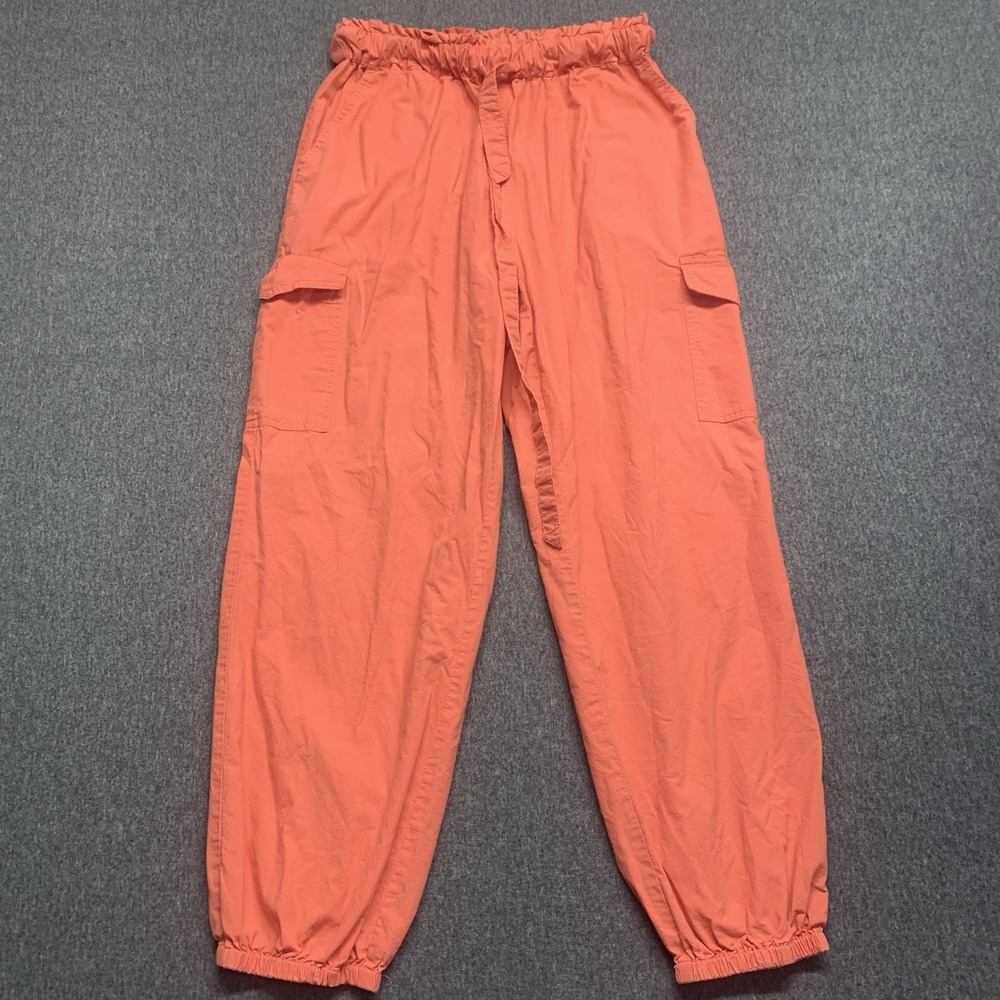Sim & Sam Cargo Joggers Relaxed Fit Drawstring Orange Cotton Pants Womens Size L